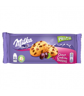 Milka Pieguski Choco Cookie Raisins Ciasteczka z kawałkami czekolady mlecznej i rodzynkami 135 g