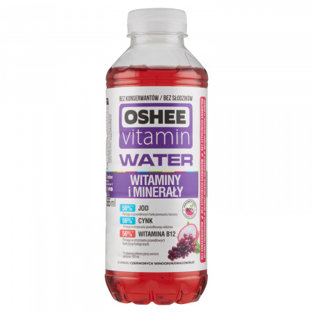 Oshee Vitamin Water Napój niegazowany o smaku czerwonych winogron dragonfruit 555 ml