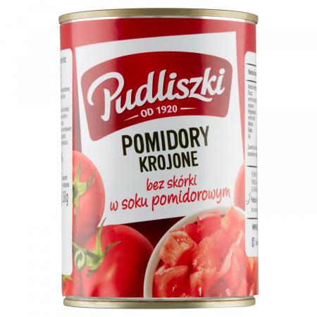 Pudliszki Pomidory krojone bez skórki w soku pomidorowym 400 g