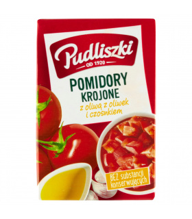 Pudliszki Pomidory krojone z oliwą z oliwek i czosnkiem 390 g