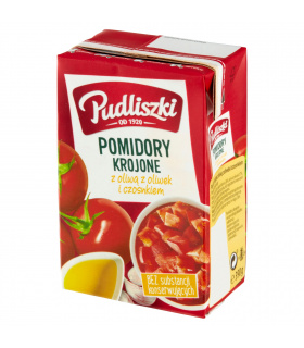 Pudliszki Pomidory krojone z oliwą z oliwek i czosnkiem 390 g