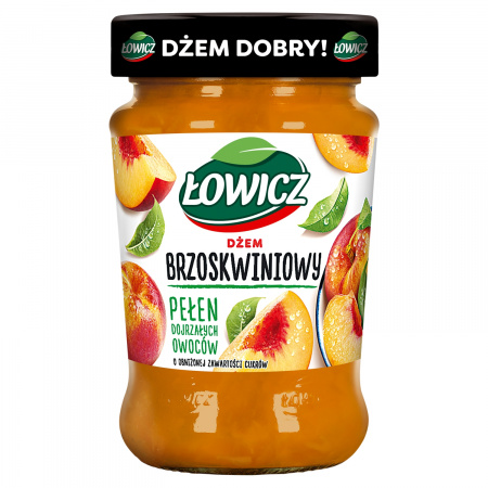 Łowicz Dżem brzoskwiniowy o obniżonej zawartości cukrów 280 g