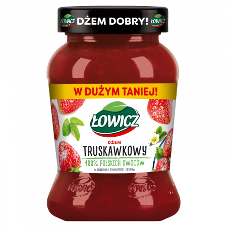 Łowicz Dżem truskawkowy o obniżonej zawartości cukrów 450 g