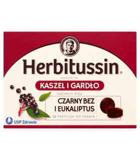 Herbitussin Czarny bez i eukaliptus Pastylki na kaszel i gardło Suplement diety 12 pastylek