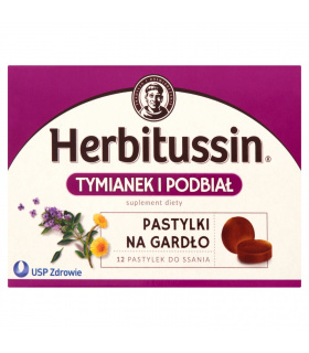 Herbitussin Tymianek i podbiał Pastylki na gardło Suplement diety 12 pastylek