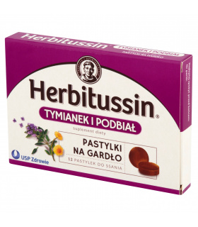 Herbitussin Tymianek i podbiał Pastylki na gardło Suplement diety 12 pastylek