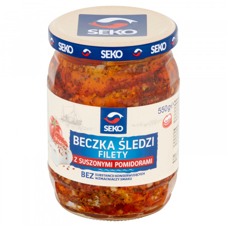 Seko Beczka śledzi Filety z suszonymi pomidorami 550 g