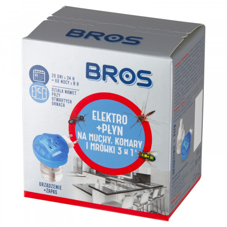 Bros Elektro + płyn na muchy komary i mrówki 3 w 1 30 ml