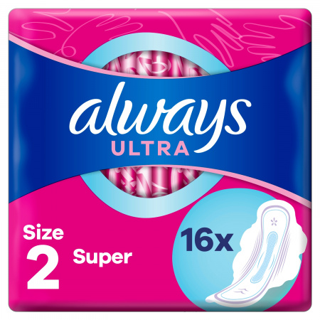 Always Ultra Super (R2) Ze Skrzydełkami Podpaski 16 Sztuk