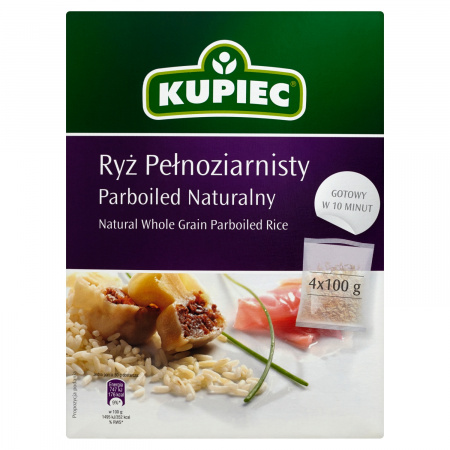 Kupiec Ryż pełnoziarnisty parboiled naturalny 400 g (4 torebki)