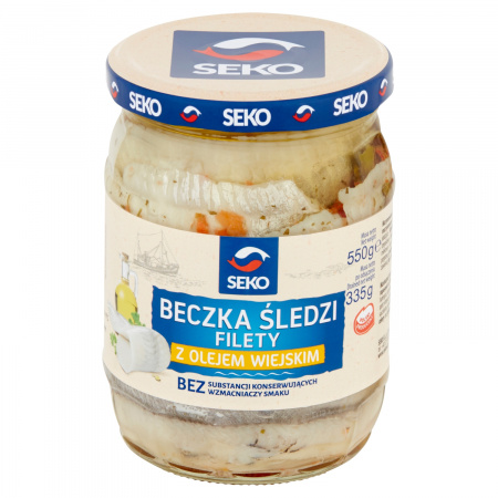 Seko Beczka śledzi Filety z olejem wiejskim 550 g