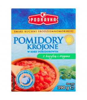 Podravka Pomidory krojone w soku pomidorowym z bazylią i oregano 390 g