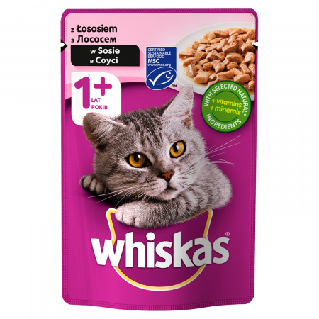 Whiskas 1+ lat Karma pełnoporcjowa z łososiem w sosie 100 g