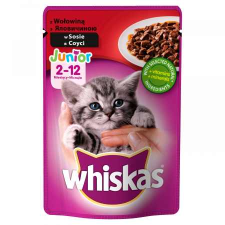 Whiskas Junior 2-12 miesięcy Karma pełnoporcjowa z wołowiną w sosie 100 g