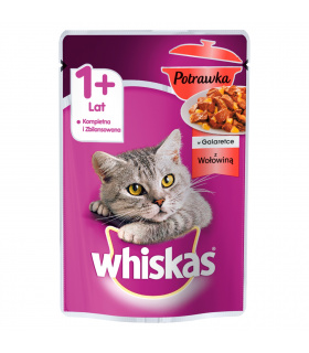 Whiskas 1+ lat Karma pełnoporcjowa potrawka w galaretce z wołowiną 85 g