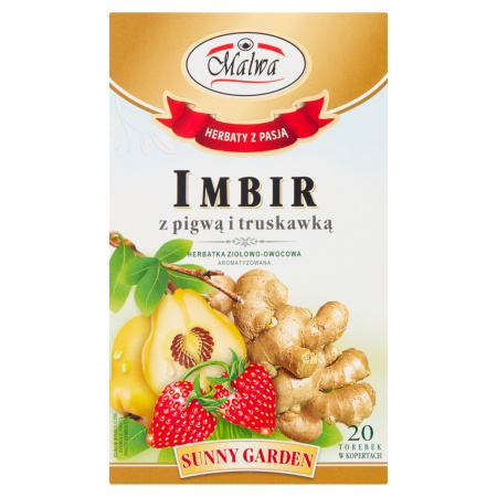 Malwa Sunny Garden Herbatka ziołowo-owocowa imbir z pigwą i truskawką 40 g (20 x 2 g)