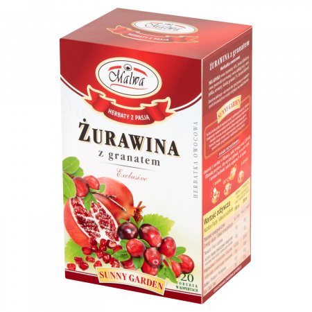 Malwa Sunny Garden Exclusive Herbatka owocowa żurawina z granatem 40 g (20 x 2 g)