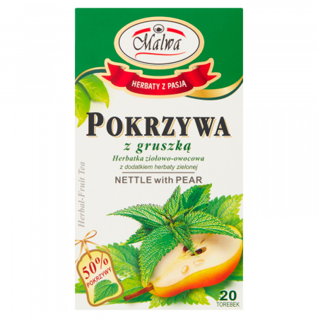 Malwa Herbatka ziołowo-owocowa z dodatkiem herbaty zielonej pokrzywa z gruszką 40 g (20 x 2 g)