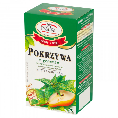 Malwa Herbatka ziołowo-owocowa z dodatkiem herbaty zielonej pokrzywa z gruszką 40 g (20 x 2 g)