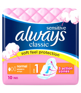 Always Classic Sensitive Normal Podpaski ze skrzydełkami, 10 sztuk 