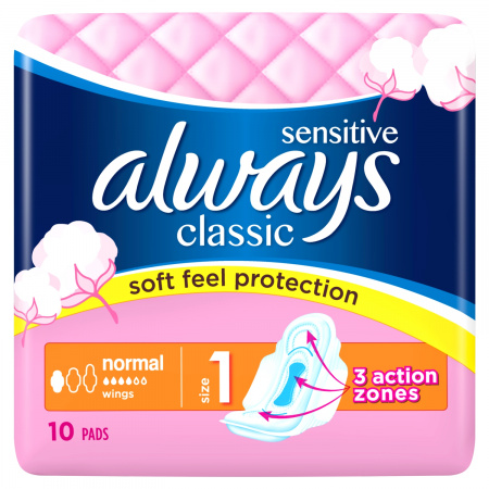 Always Classic Sensitive Normal Podpaski ze skrzydełkami, 10 sztuk 