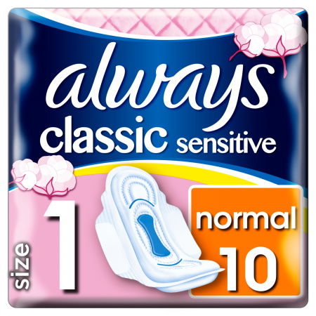 Always Classic Sensitive Normal Podpaski ze skrzydełkami, 10 sztuk 