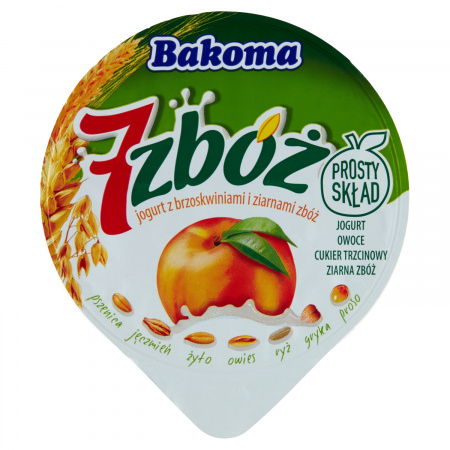 Bakoma 7 zbóż Jogurt z brzoskwiniami i ziarnami zbóż 140 g