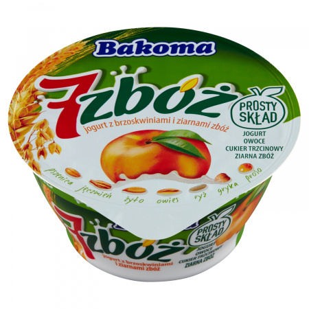 Bakoma 7 zbóż Jogurt z brzoskwiniami i ziarnami zbóż 140 g