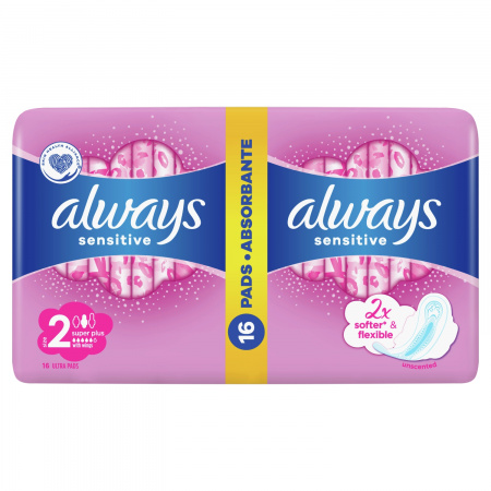 Always Ultra Sensitive Super Plus (rozmiar 2) Podpaski ze skrzydełkami, 16