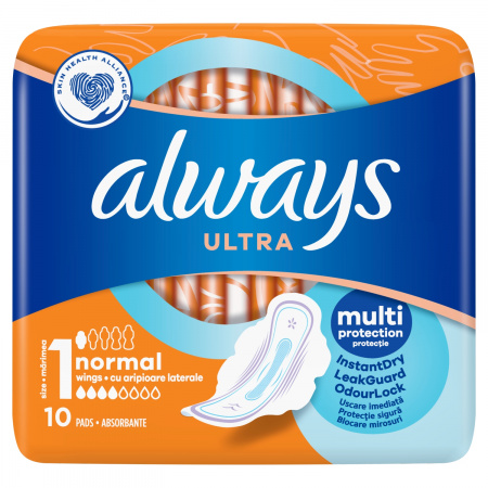 Always Ultra Normal (R1) Ze Skrzydełkami Podpaski 10 Sztuk