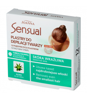 Joanna Sensual Plastry do depilacji twarzy skóra wrażliwa 12 sztuk + Tubka z oliwką łagodzącą 10 ml