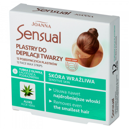 Joanna Sensual Plastry do depilacji twarzy skóra wrażliwa 12 sztuk + Tubka z oliwką łagodzącą 10 ml