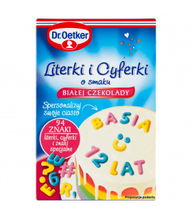 Dr. Oetker Literki i cyferki o smaku białej czekolady 38 g (94 sztuki)