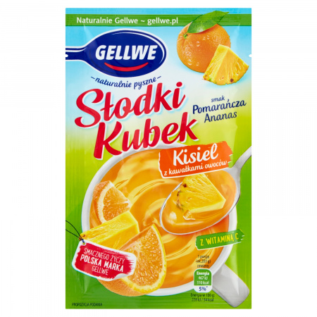 Gellwe Słodki Kubek Kisiel z kawałkami owoców smak pomarańcza ananas 28 g