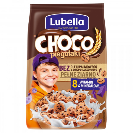 Lubella Choco piegołaki Zbożowe chrupki w kształcie ciasteczek o smaku czekoladowym 250 g