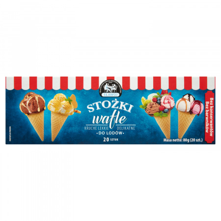 Wafle do lodów stożki 80 g (20 sztuk)