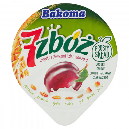 Bakoma 7 zbóż Jogurt ze śliwkami i ziarnami zbóż 140 g